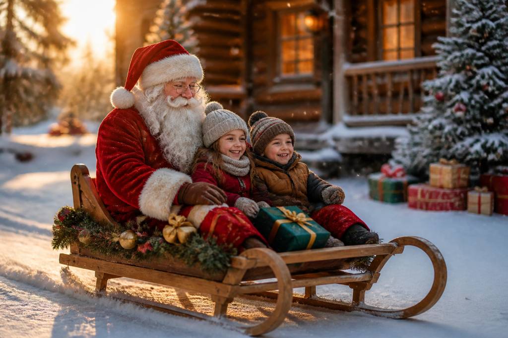 Schlitten mit Weihnachtsmann: festliche Geschenkideen für Grosseltern und Familienresas